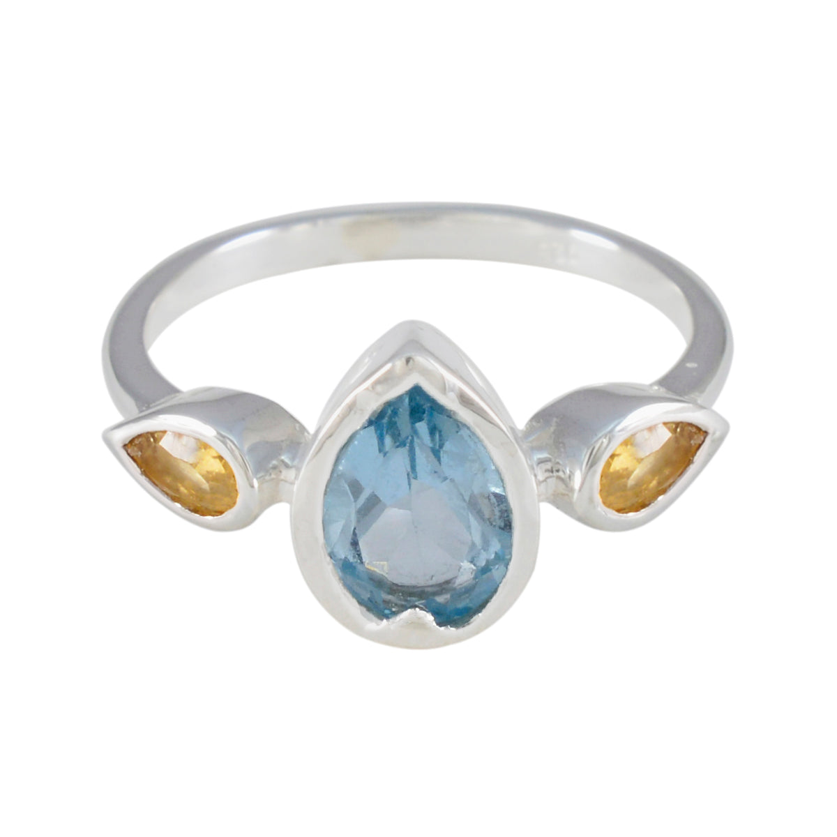 Katharina boho multicolor trilogy ring sterling silver pear blue topaz center with citrine side stones