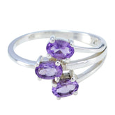 Laura boho purple gemstone ring featuring three oval purple stones set in silver band