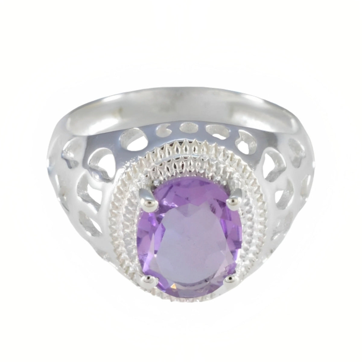Saanvi Boho Purple Solitaire Ring with Silver Detail Amethyst Purple