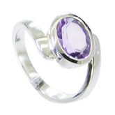 Alejandra Boho Purple Solitaire Ring with Silver Band Amethyst Purple