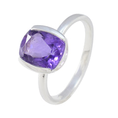 Hina Boho Purple Solitaire Ring Elegant Silver Band