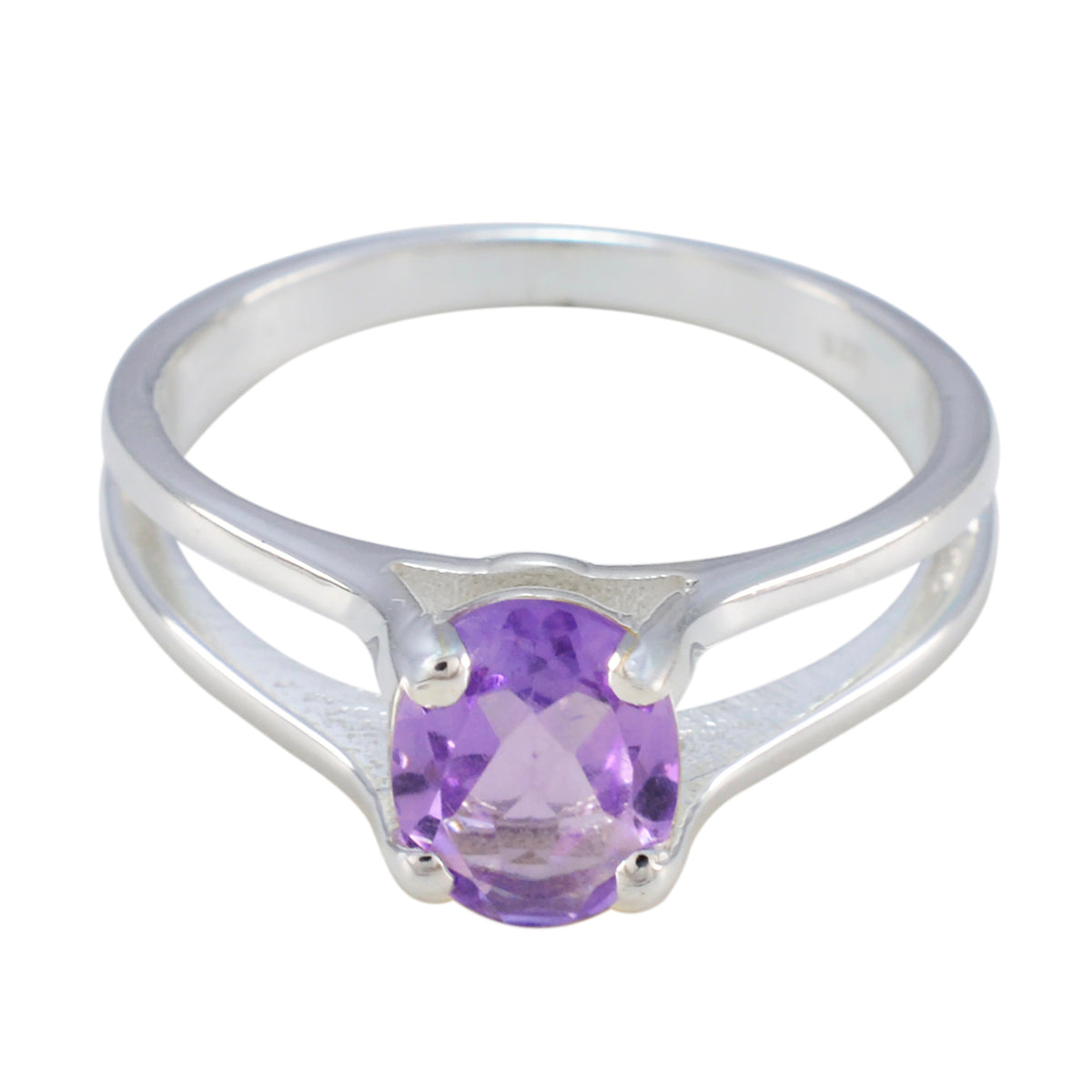 Elena Boho Purple Solitaire Ring in Sterling Silver Amethyst Purple