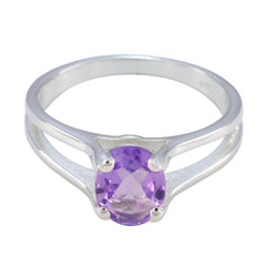 Elena Boho Purple Solitaire Ring in Sterling Silver Amethyst Purple