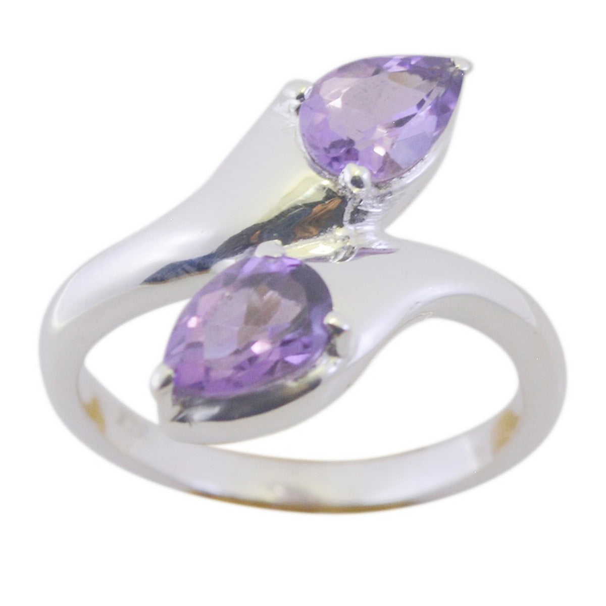 Riya boho purple toi et moi ring with two teardrop purple gemstones set in silver band