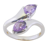 Riya boho purple toi et moi ring with two teardrop purple gemstones set in silver band
