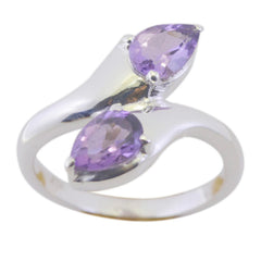 Riya boho purple toi et moi ring with two teardrop purple gemstones set in silver band