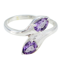 Riya boho purple toi et moi ring featuring two pear-shaped purple stones in a silver setting