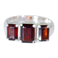 Hye-jin silver boho red gemstone ring with three rectangular red stones in a row