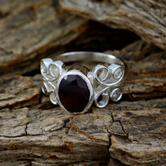 Riya Boho Red Solitaire Ring with Elegant Silver Design