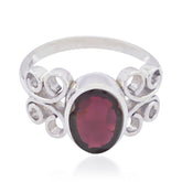 Riya Boho Red Solitaire Ring with Elegant Silver Design Garnet Red