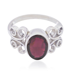 Riya Boho Red Solitaire Ring with Elegant Silver Design Garnet Red