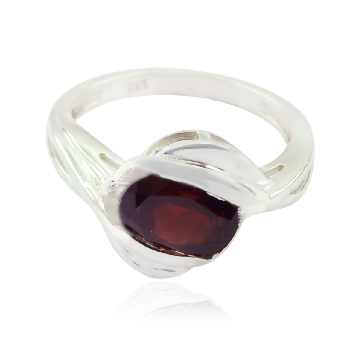 Amanda Boho Red Solitaire Ring with Silver Setting Garnet Red