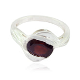 Amanda Boho Red Solitaire Ring with Silver Setting Garnet Red