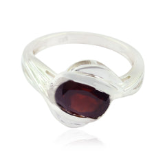 Amanda Boho Red Solitaire Ring with Silver Setting Garnet Red