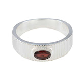 Sofia Boho Red Solitaire Ring with Silver Band Garnet Red