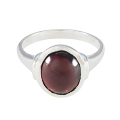 Grace Boho Red Solitaire Ring with Silver Band Garnet Red