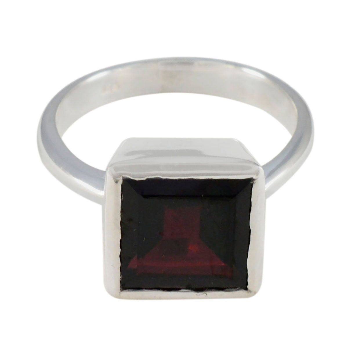 Liyana Boho Red Solitaire Ring with Square Gemstone Garnet Red