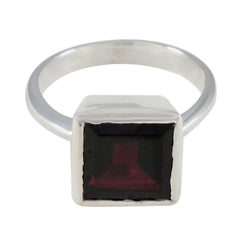 Liyana Boho Red Solitaire Ring with Square Gemstone Garnet Red