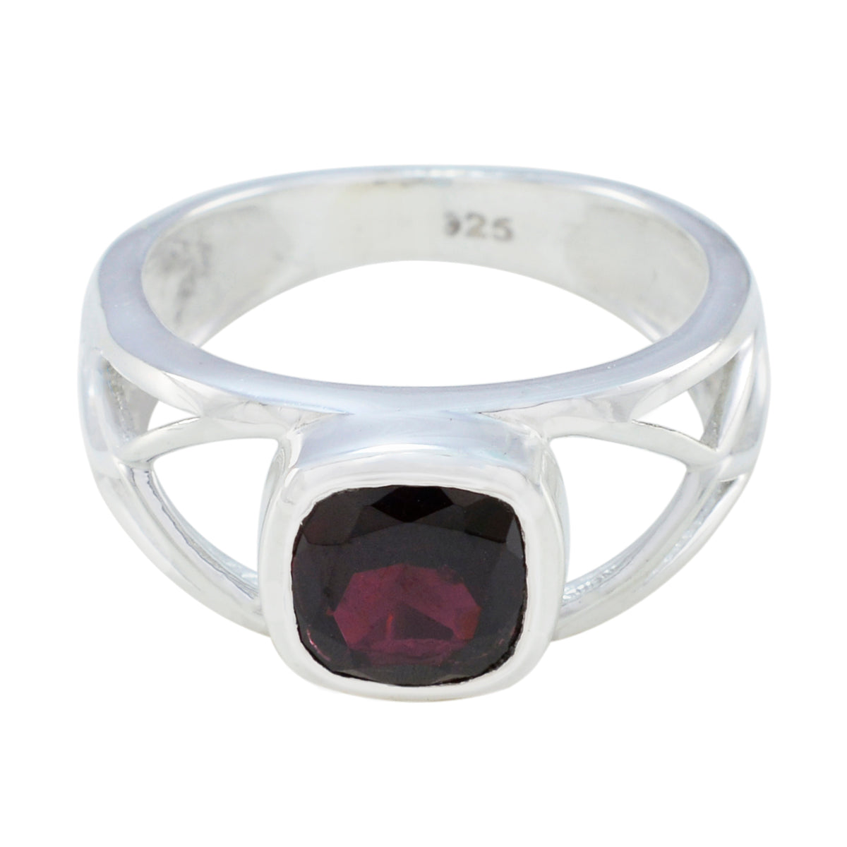 Cecilia boho red solitaire ring with a square red gemstone set in a silver band