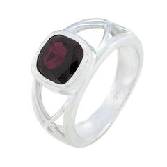 Cecilia boho red solitaire ring with silver band and square red gemstone centerpiece
