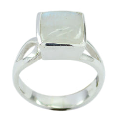 Layla Boho Solitaire Ring with Square Gemstone Rainbow Moonstone White