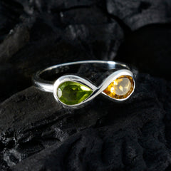 Yasmin silver ring with green and yellow gemstones in infinity design boho toi et moi ring