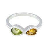Yasmin silver boho toi et moi ring with green and amber pear-shaped gemstones