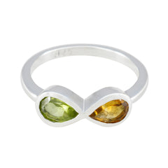 Yasmin silver boho toi et moi ring with green and amber pear-shaped gemstones