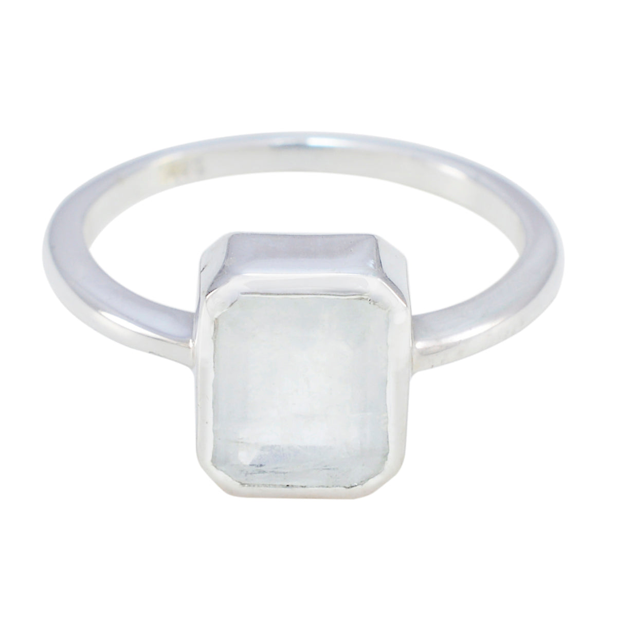 Ji-eun Boho White Solitaire Ring with Gemstone Rainbow Moonstone White