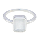 Ji-eun Boho White Solitaire Ring with Gemstone Rainbow Moonstone White