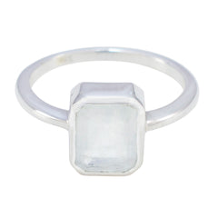 Ji-eun Boho White Solitaire Ring with Gemstone Rainbow Moonstone White