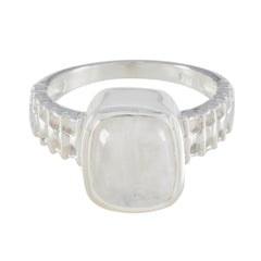 Genesis Boho White Solitaire Ring with Silver Band Rainbow Moonstone White