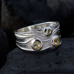 Pauline boho yellow gemstone ring with three yellow stones set on textured silver band