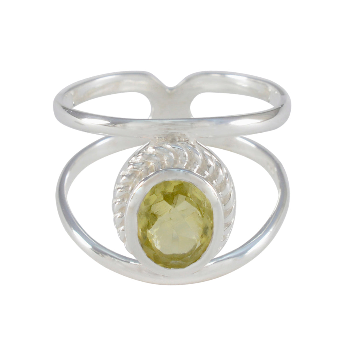 Natalia Boho Yellow Solitaire Ring with Sterling Silver Lemon Quartz Yellow