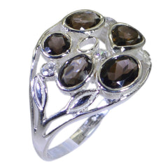 Nisa silver ring with multiple brown gemstones brown gemstone cocktail ring with intricate leaf design