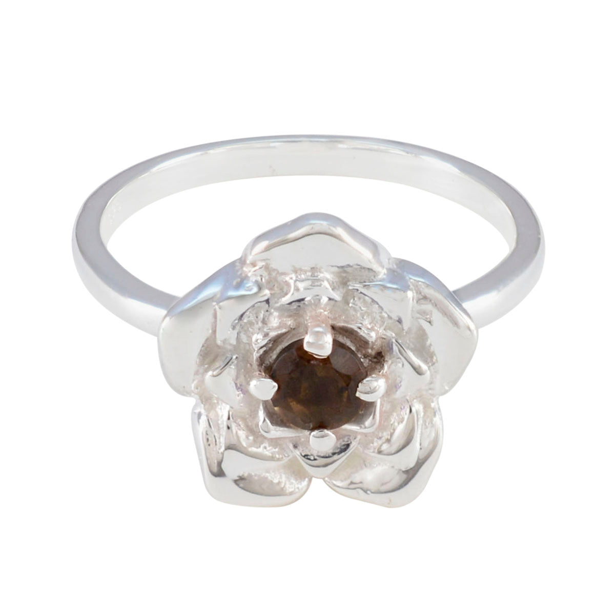 Dewi Brown Gemstone Fashion Ring with Floral Design Smoky Quartz Brown