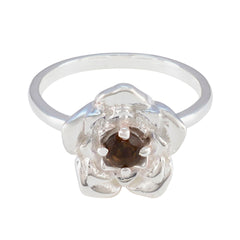 Dewi Brown Gemstone Fashion Ring with Floral Design Smoky Quartz Brown