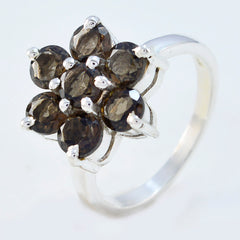 Nella brown gemstone floral ring in sterling silver cluster with faceted brown stones for elegant wear