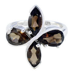 Savannah brown gemstone floral ring with four marquise-cut brown stones set in silver band