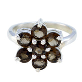 Nella sterling silver ring with seven round brown gemstones arranged in a flower cluster brown gemstone floral ring