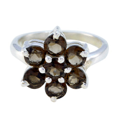Nella sterling silver ring with seven round brown gemstones arranged in a flower cluster brown gemstone floral ring