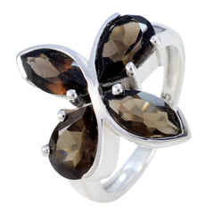 Savannah brown gemstone floral ring with silver band and petal-shaped stones