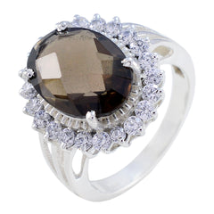 Mariana Brown Gemstone Halo Ring with Sparkling Accents Smoky Quartz Brown