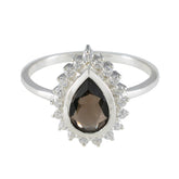 Wen Brown Gemstone Halo Ring with Pear Cut Stone Smoky Quartz Brown