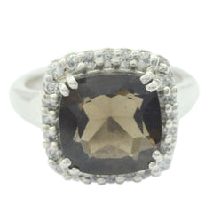 Anna brown gemstone halo ring with cushion-cut center stone and diamond accents on silver band