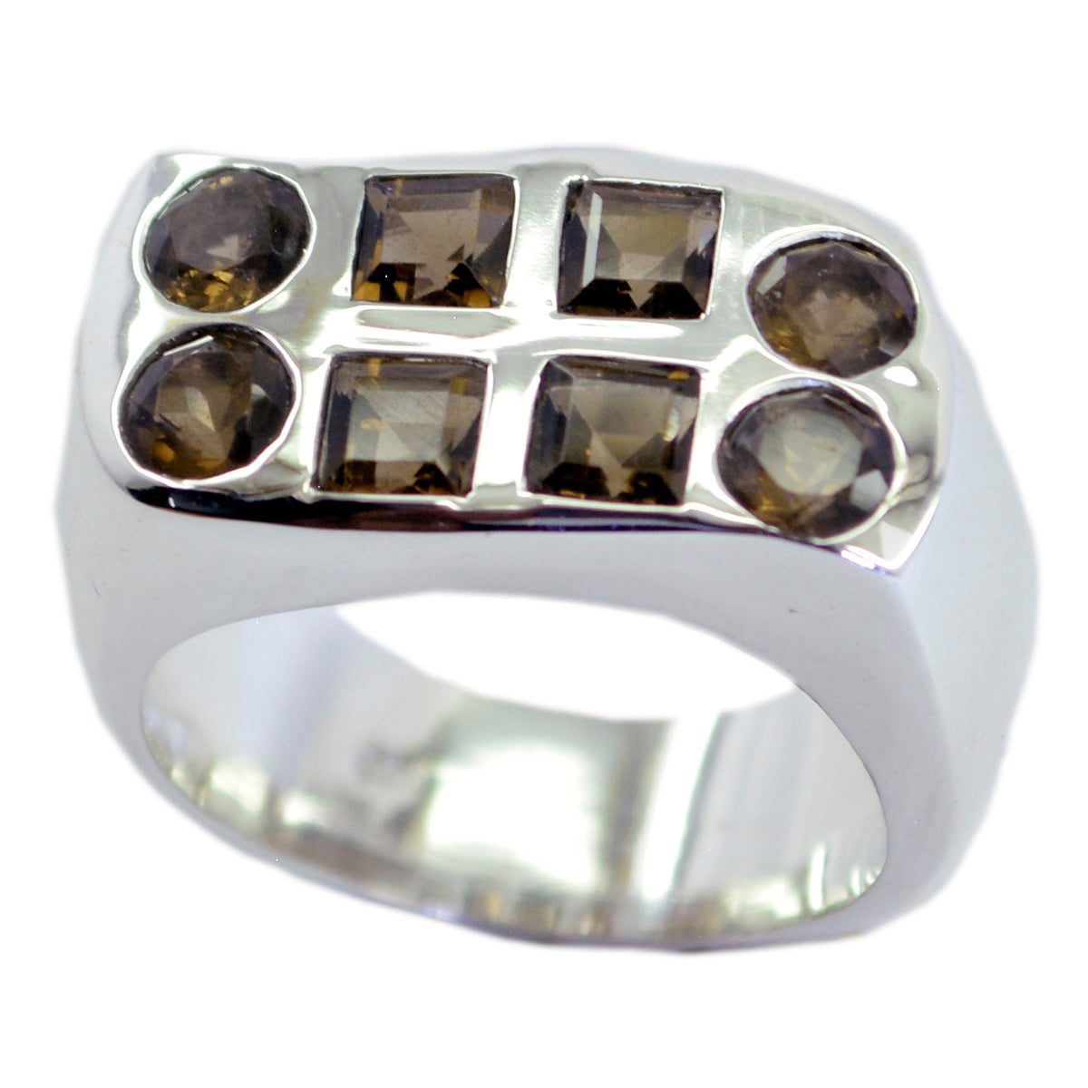 Sophia brown gemstone octagon ring with polished silver band and multiple brown gemstones