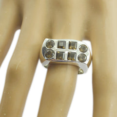 Sophia brown gemstone octagon ring with silver band featuring multiple round and square gemstones