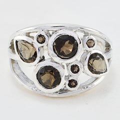 Valentina brown gemstone ring for women with multiple round and pear-shaped stones in silver setting