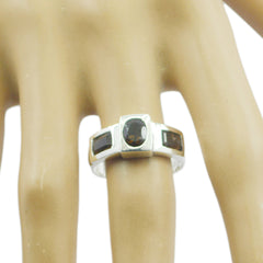 Angel brown gemstone ring for women with three rectangular brown stones set in silver band