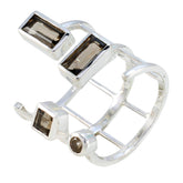 Fernanda brown gemstone signet ring with rectangular and round stones set in silver band